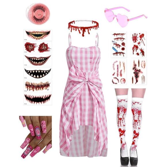 💗🧟‍♀️ 8PCS Zombie Barbie Costume Halloween Bundle Set SIZES M, L, XL NEW - Picture 1 of 17